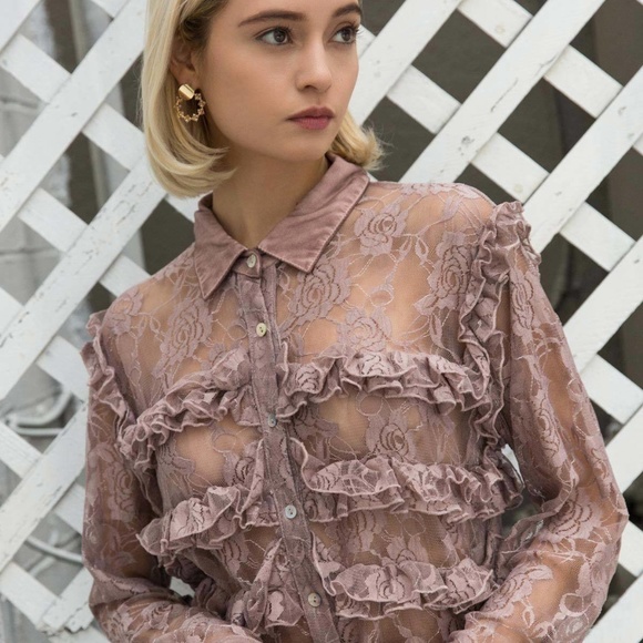 (CLEARANCE)Lace See Through Shirt - Picture 3 of 7